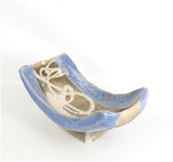 Curved rectangular CUP in blue and gray crackle- - Agnès His