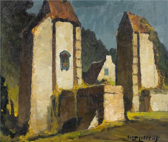 oil on canvas Castle farm by Piet Lippens