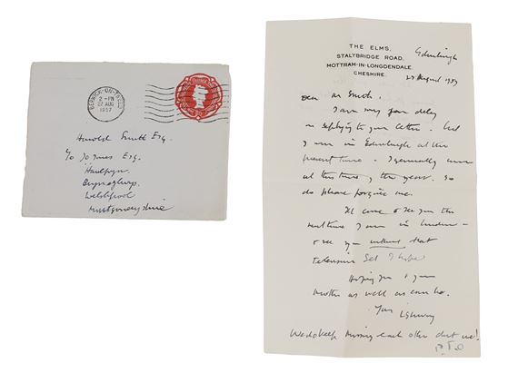 Laurence Stephen Lowry | A handwritten letter to Harold Smith Esq ...