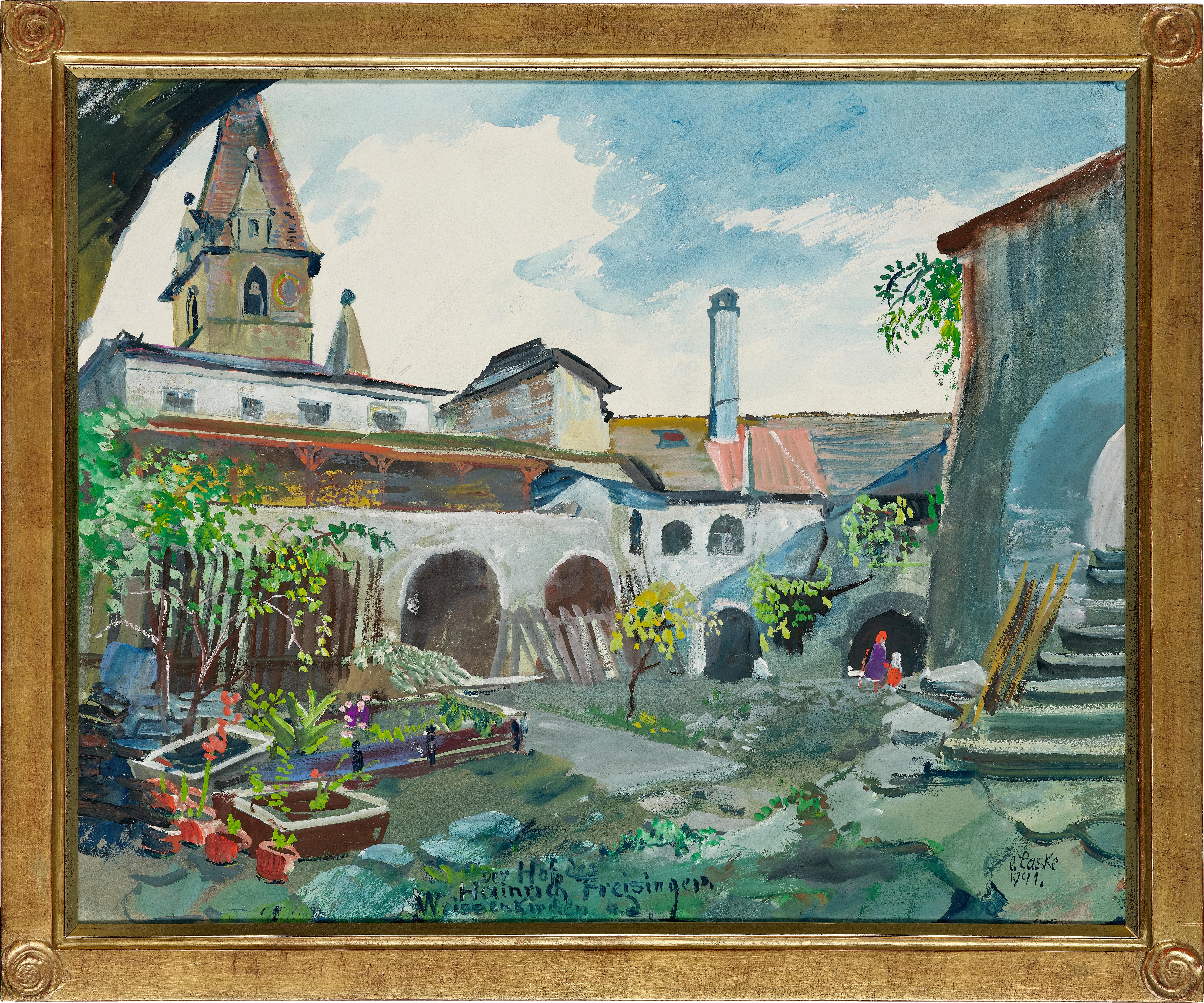 Artwork by Oskar Laske, "Der Hof des Heinrich Freisinger, Made of Gouache