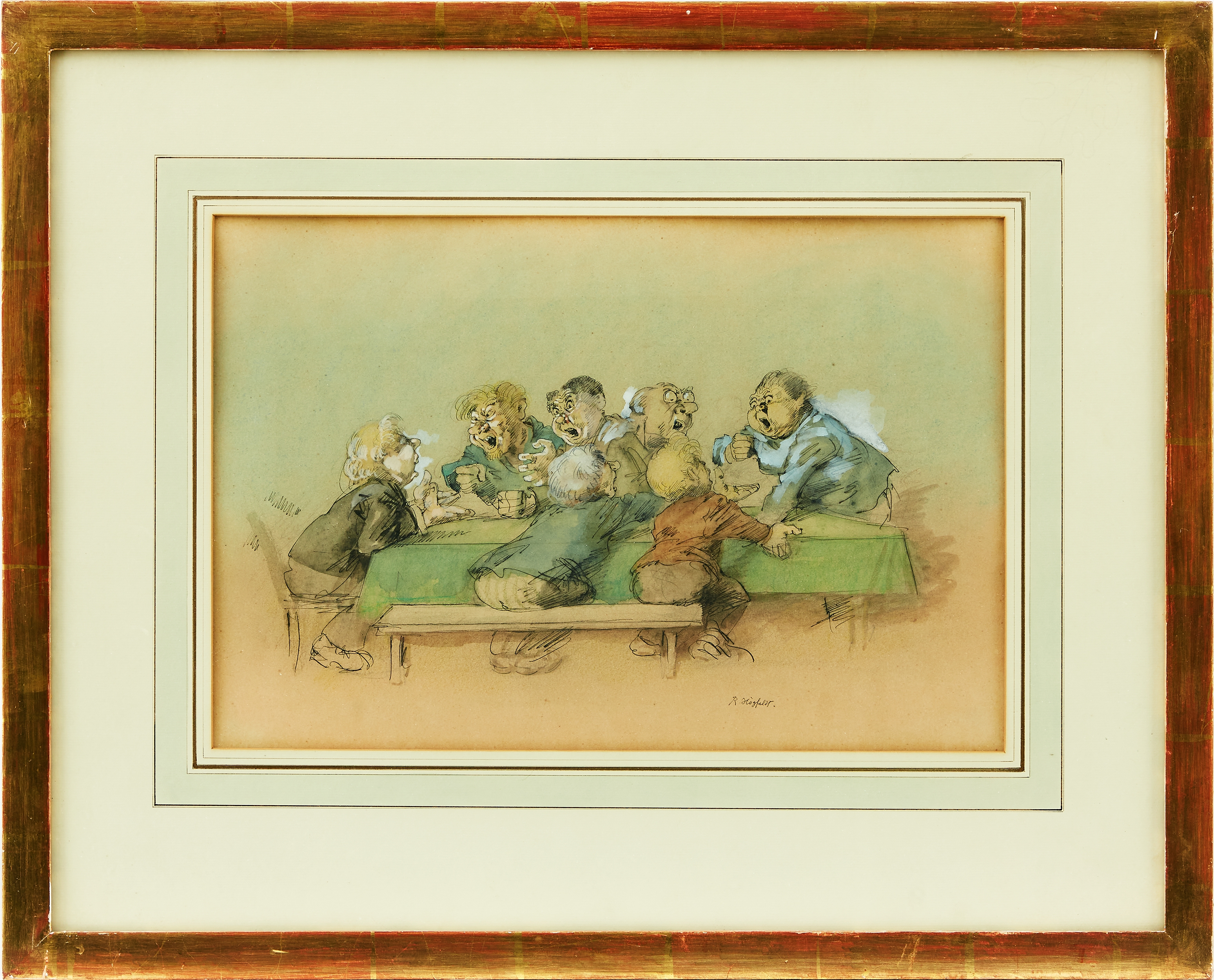 Artwork by Robert Högfeldt, Diskussion vid bordet, Made of watercolor