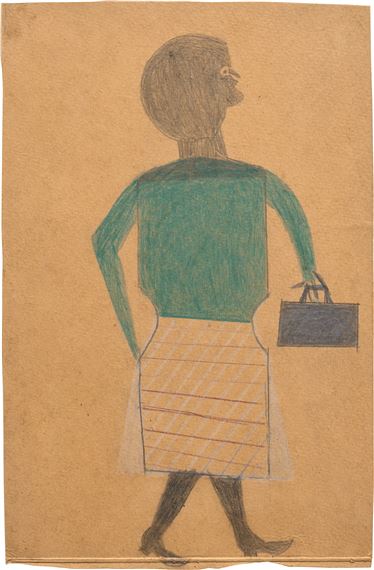Untitled (Woman, Green Blouse, Black Bag by Bill Traylor, Executed circa 1939, 1942