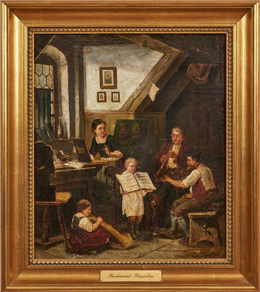 Interiörbild med musicerande sällskap by Ferdinand Fagerlin