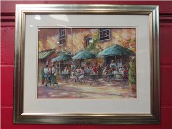 : A pastel of Continental cafe/bistro - John Patchett
