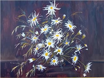 Oil on board Still life of Daises - M. G. Kirkcaldy
