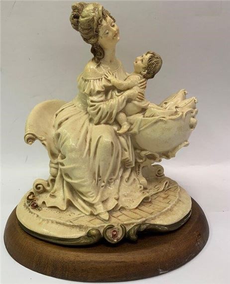 Bruno Merli | B. Merli Mother And Child Sculpture On Wooden Base