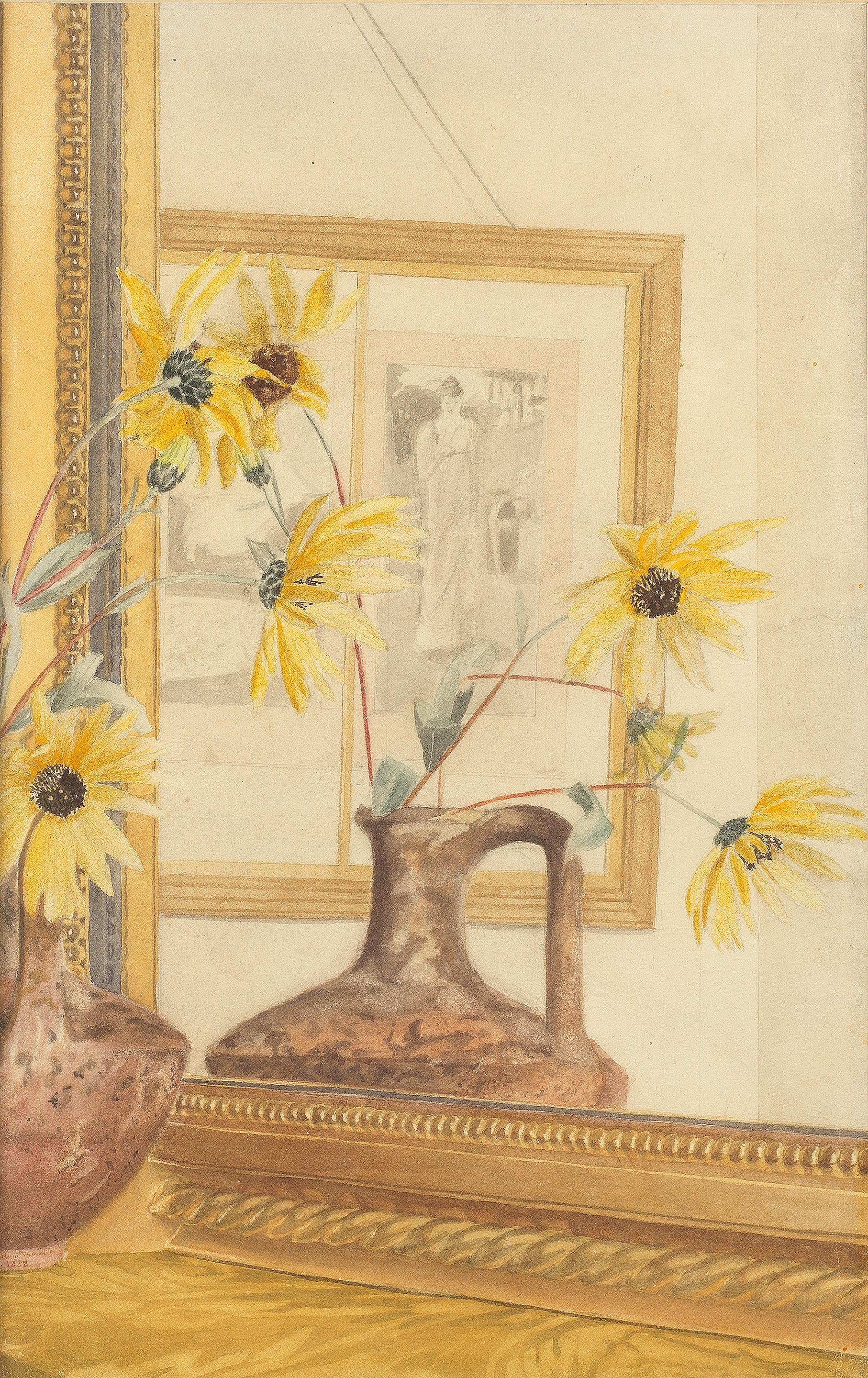 Artwork by Anna Alma-Tadema, A Corner of Sir Lawrence Alma-Tadema's Studio, Made of watercolour over traces of pencil