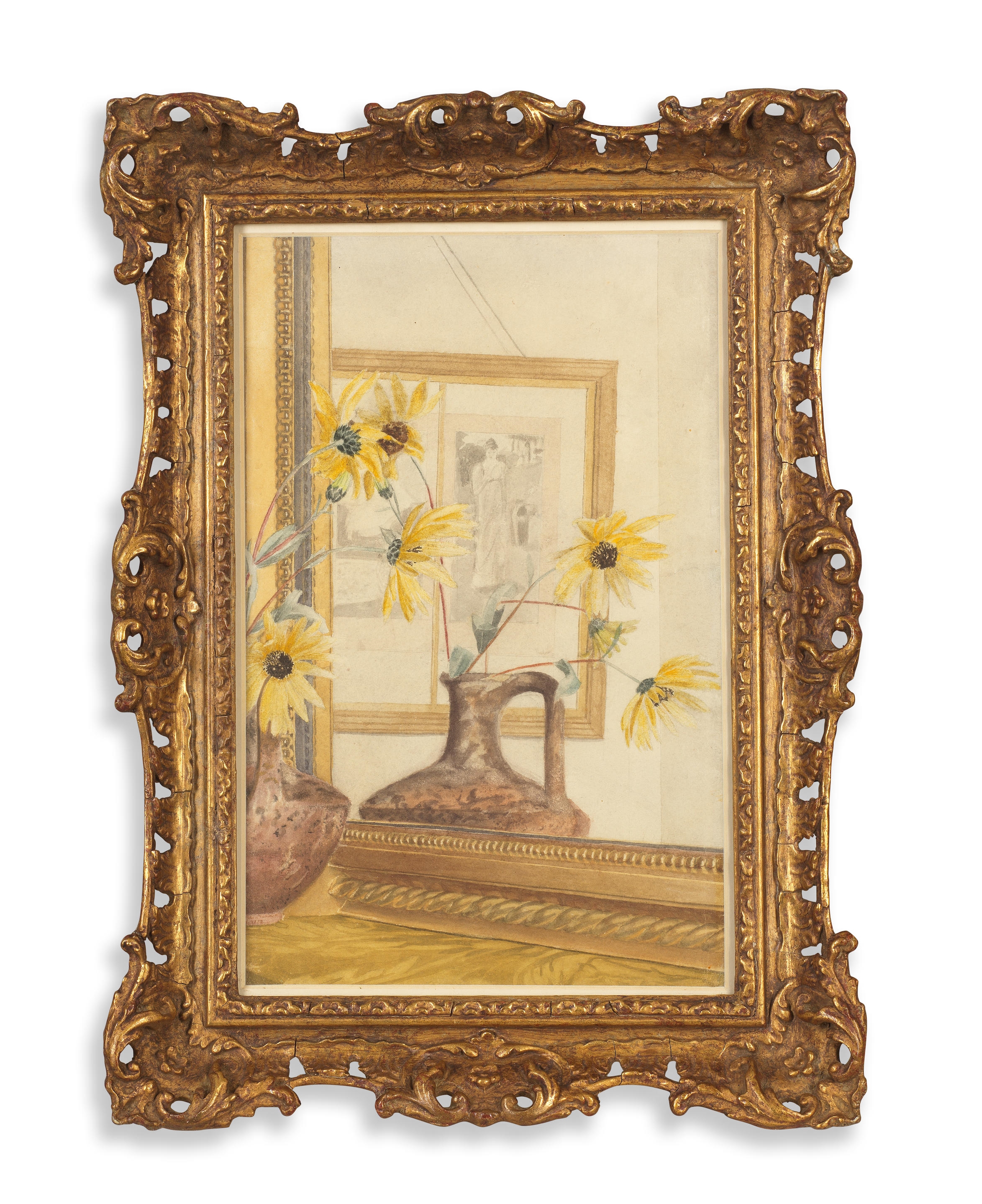 Artwork by Anna Alma-Tadema, A Corner of Sir Lawrence Alma-Tadema's Studio, Made of watercolour over traces of pencil