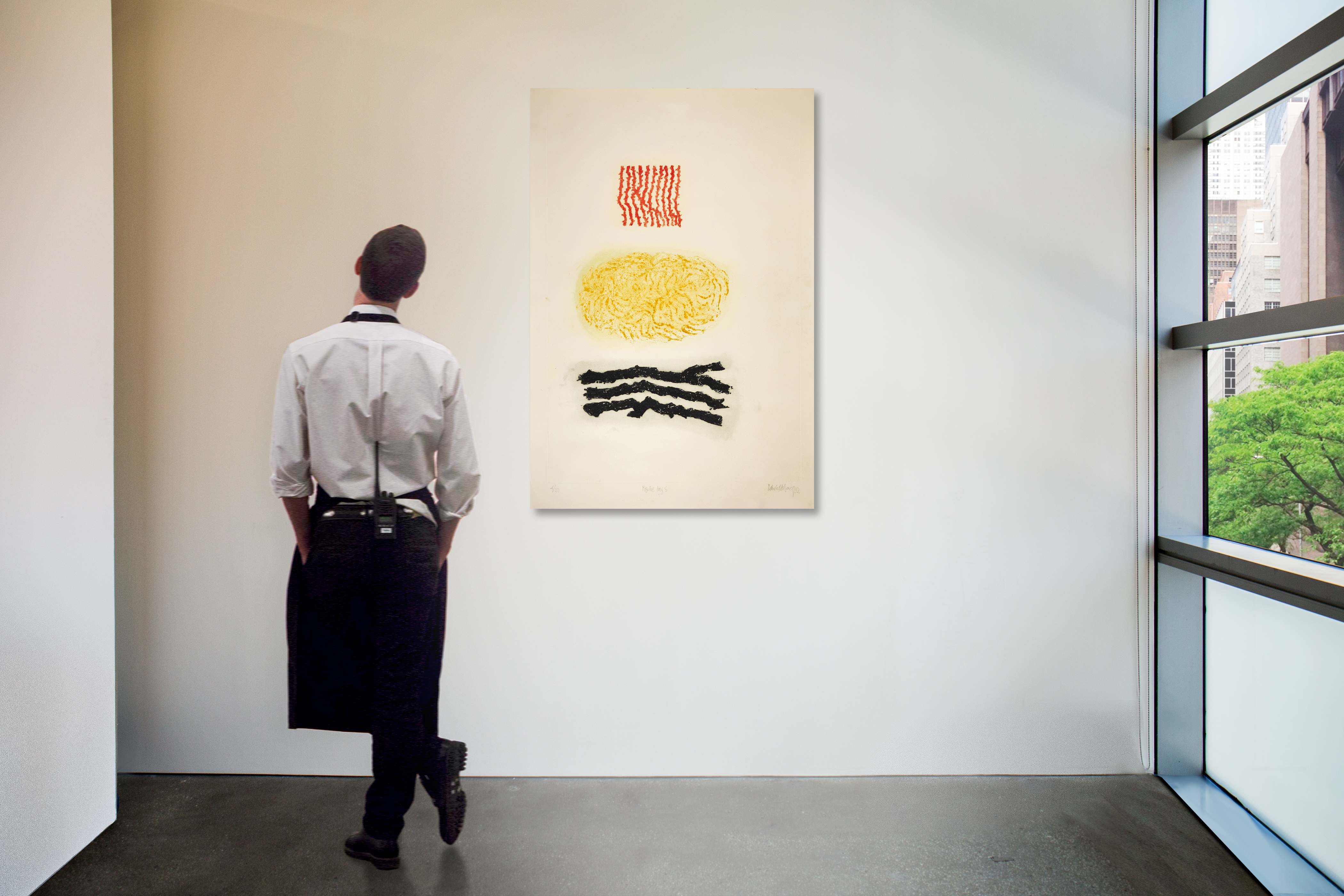 Artwork by Zahoor ul Akhlaq, Roseless Days, Made of Intaglio print in colours on BFK Rives paper