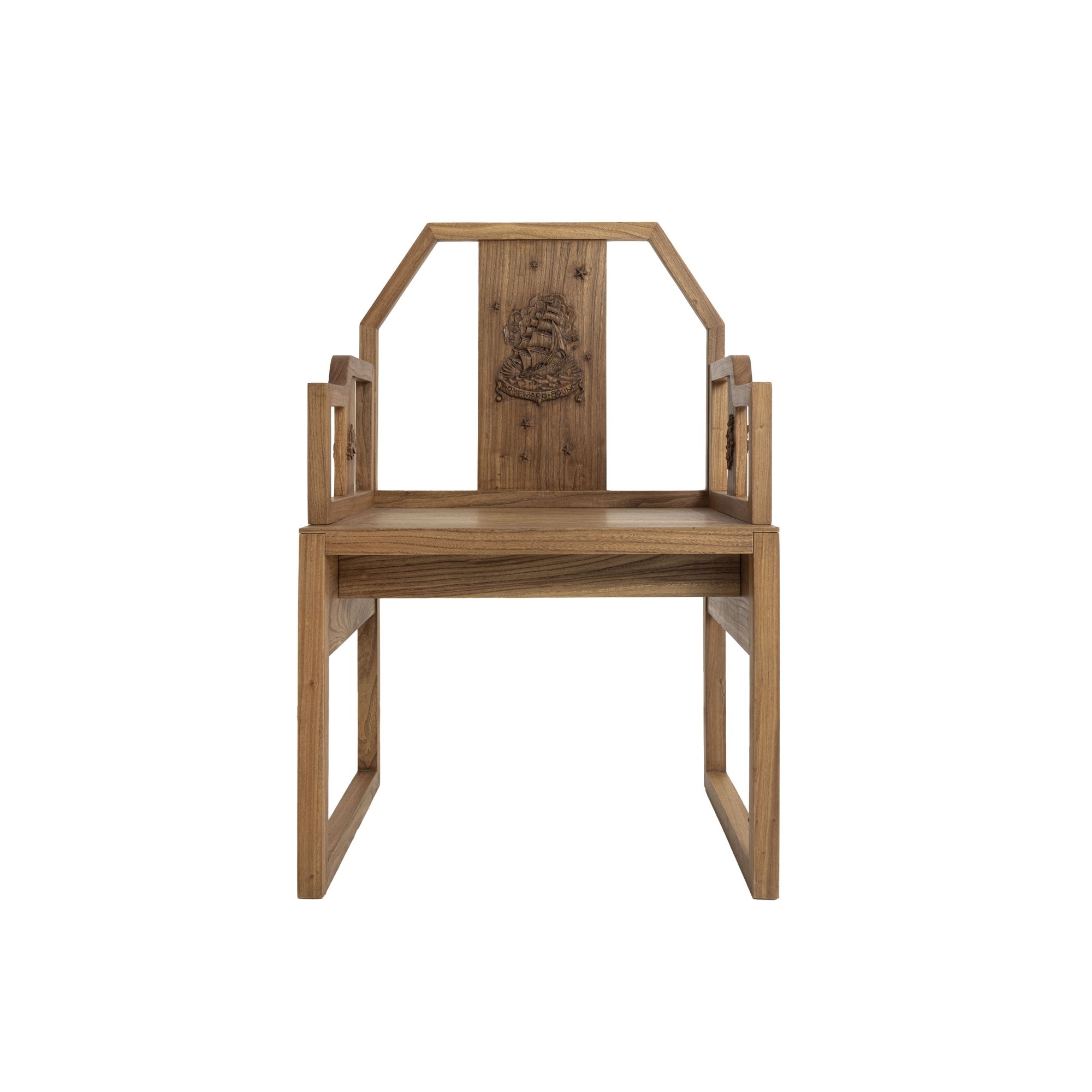 Artwork by Enrico Marone Cinzano, FLAT-PACK QING CHAIR, Made of carved recycled elm wood