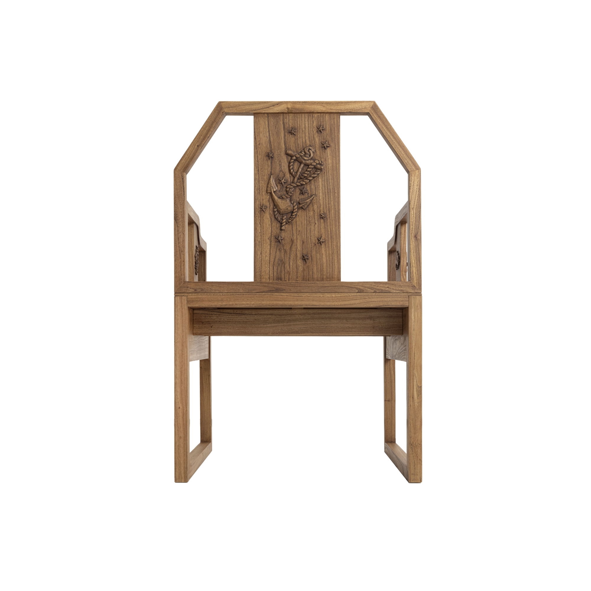 Artwork by Enrico Marone Cinzano, FLAT-PACK QING CHAIR, Made of carved recycled elm wood