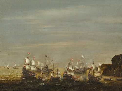 Artwork by Cornelis Verbeeck, Sea battle of Gibraltar, Made of Oil on panel
