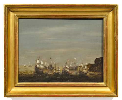 Artwork by Cornelis Verbeeck, Sea battle of Gibraltar, Made of Oil on panel