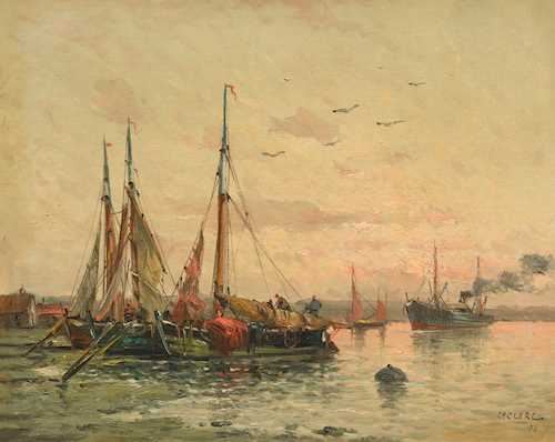 Harbour scene by Leon Leclerc, 1893