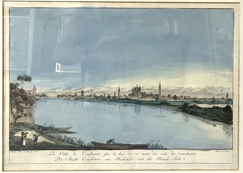 Artwork by Johann Thomas Hauer, Felix Speth, View of Constance from the west, Made of coloured copperplate engraving