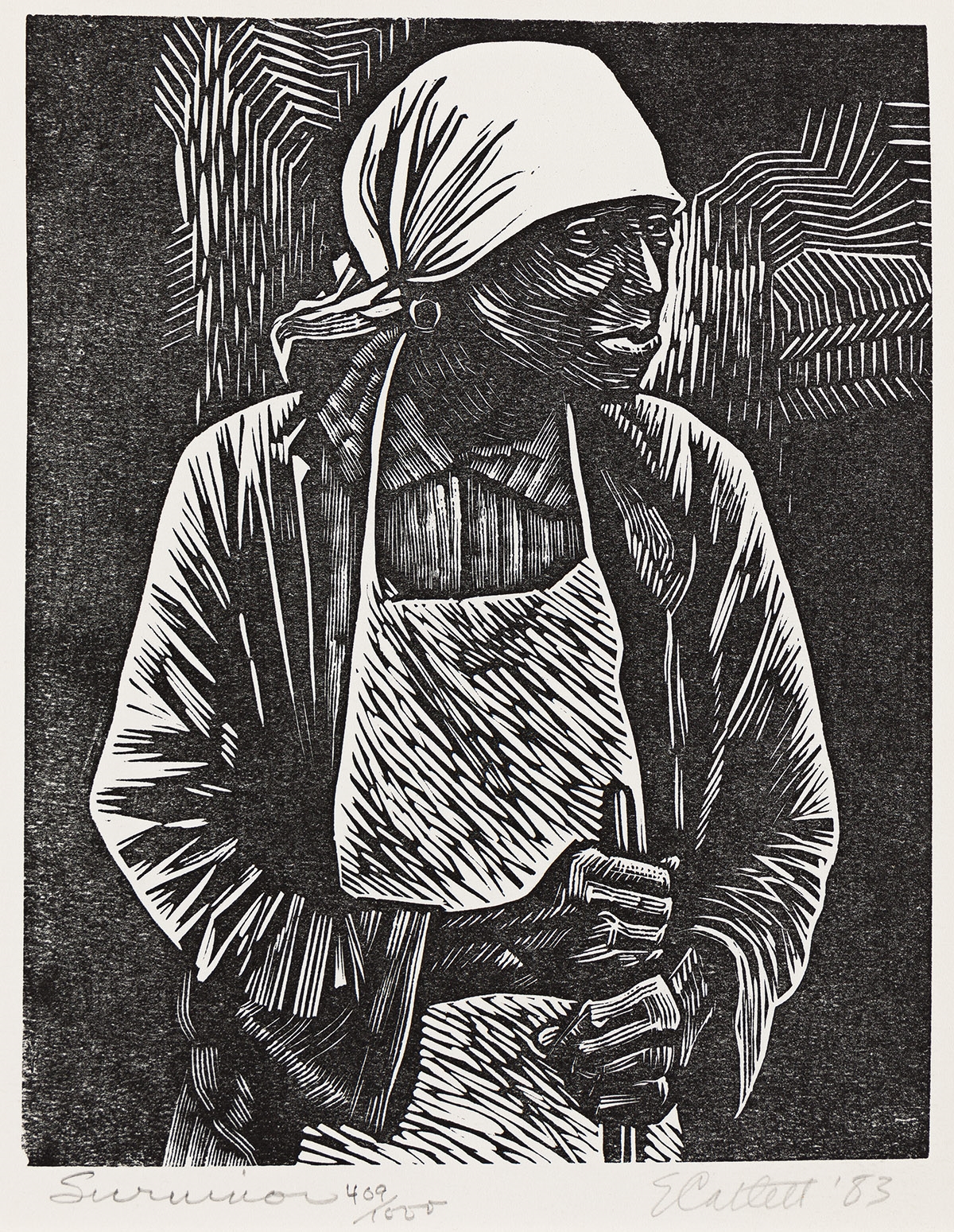 Artwork by Elizabeth Catlett, Survivor., Made of Linoleum cut on wove paper