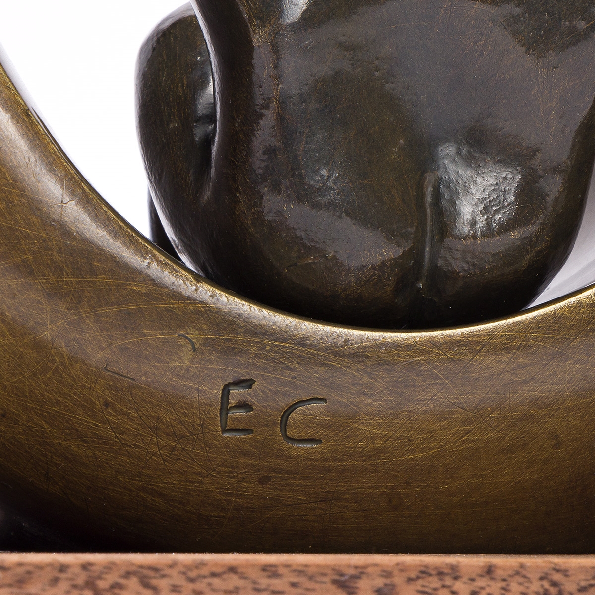 Artwork by Elizabeth Catlett, Mother and Child, Made of Cast bronze, with a golden patina