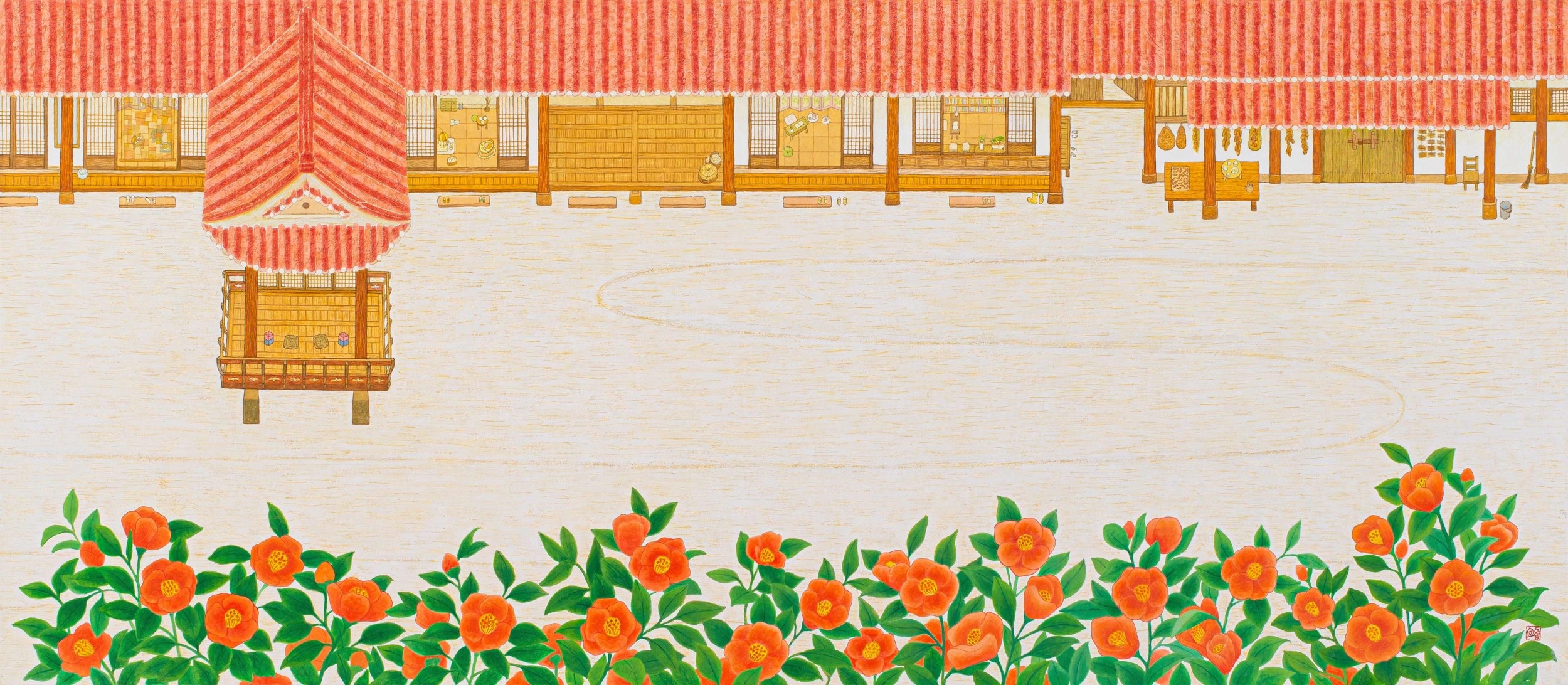 Artwork by Kim Doyoung, Camellia Yard, Made of pigment and color on Korean paper