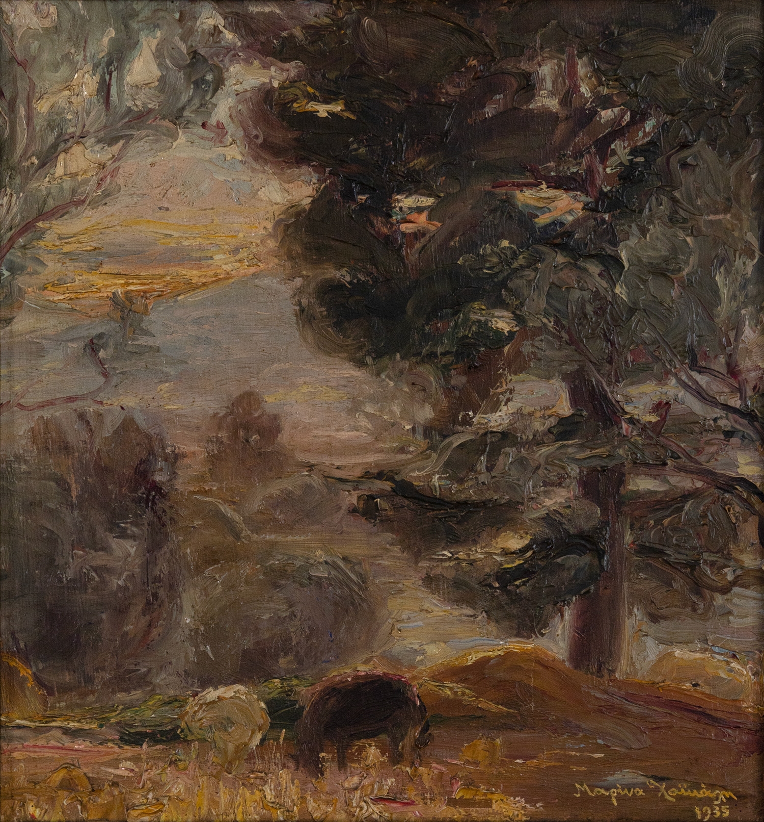 Artwork by Marina Haikali, Landscape, Made of oil on plywood