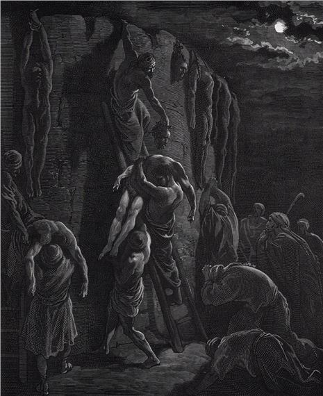 Gustave Doré | Jabesh-Gileadites recover the Bodies of Saul and his ...