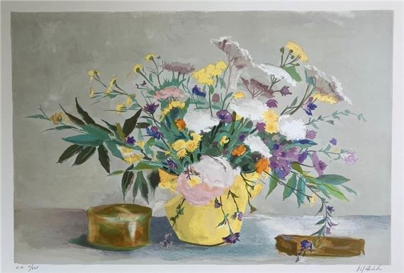 Pierre-Marie Rudelle | Still life with bouquet of flowers and yellow ...