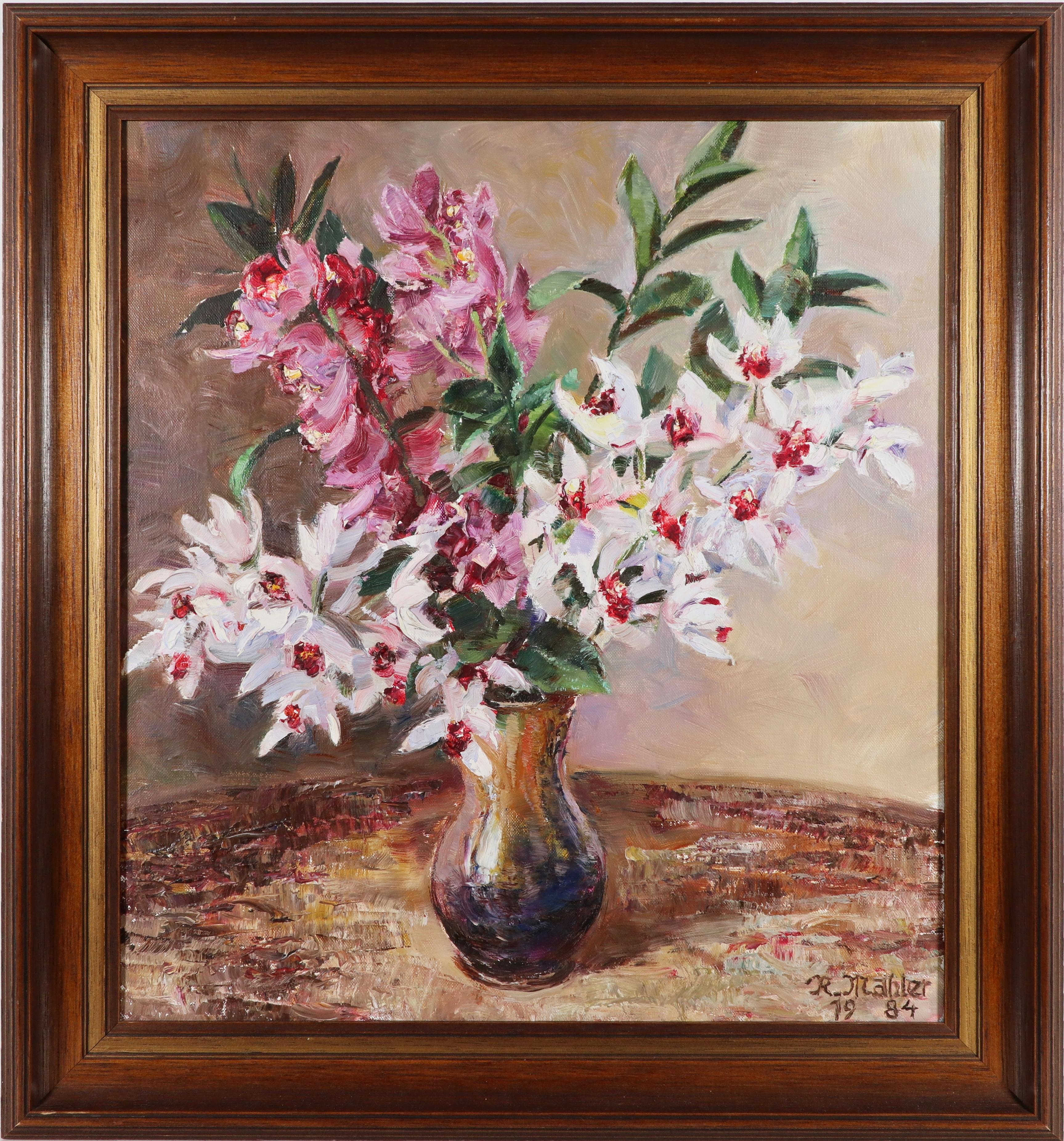Artwork by Richard Mahler, Blumenstillleben in Vase auf Tisch, Made of oil on canvas