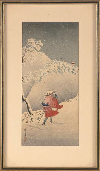 Figure and falling snow by Takahashi Shōtei