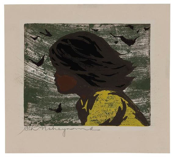 Tadashi Nakayama | Girl with Birds (1956) | MutualArt