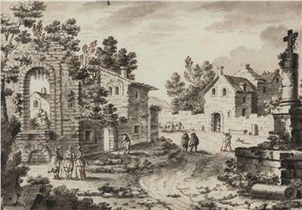 Veduta di villaggio con figure di paesani - Gerrit van Bronchorst