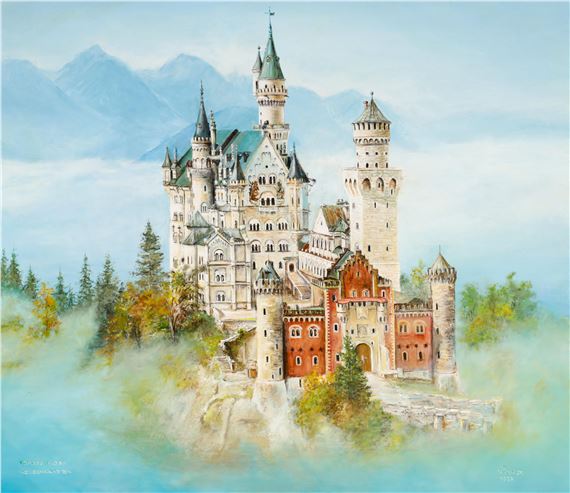 (Oberösterreich, 20. Jahrhundert) Königsschloss Neuschwanstein, signiert: H Wimmer, datiert: 1989, Öl auf Leinwand, ca. 62 x 72,5 cm by Hans Wimmer, 1989
