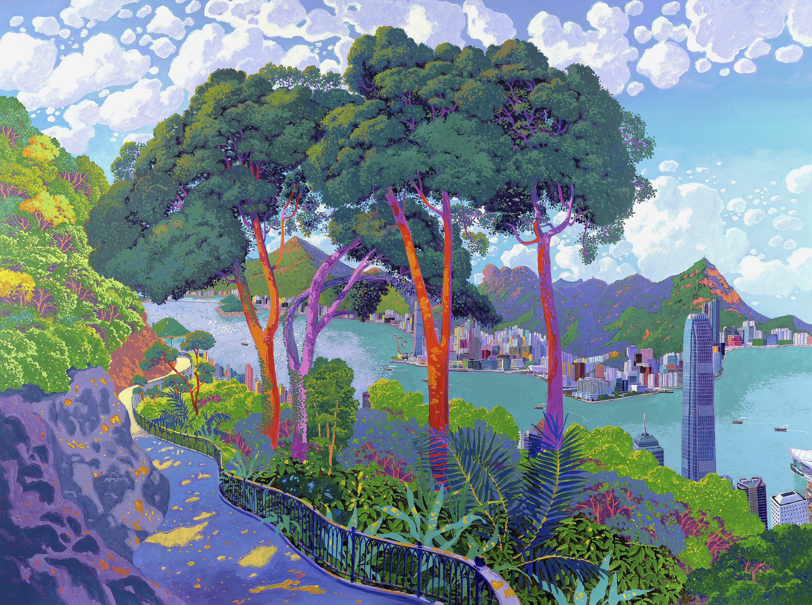 Artwork by Stephen Wong Chun Hei, Lugard Road and the Victoria Harbour, Made of acrylic on canvas