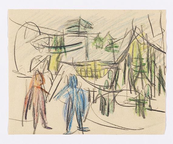Davoser Landschaft mit Figuren by Ernst Ludwig Kirchner, 1919/1920