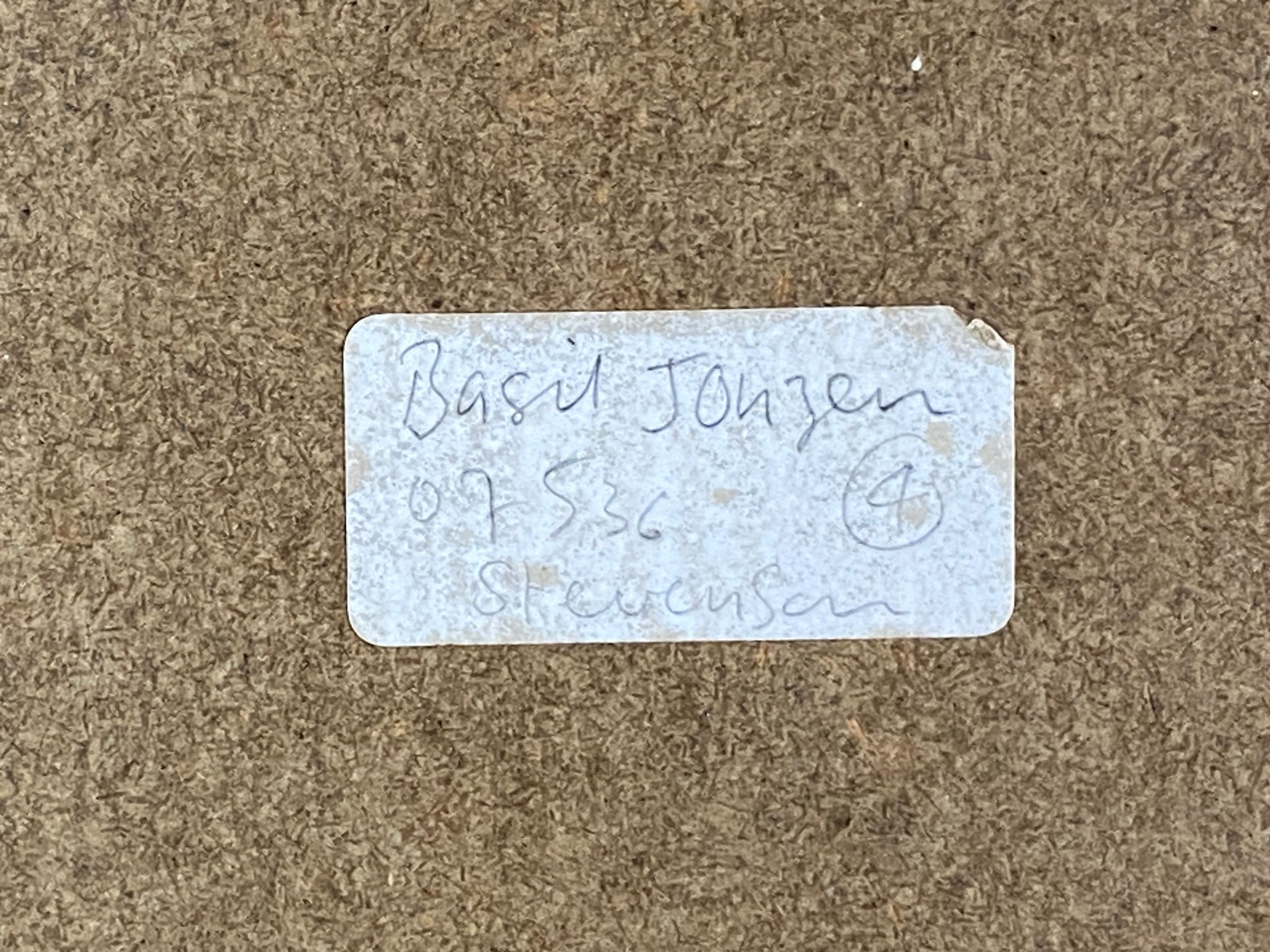 Basil Jonzen signed still life oil on board with notes to reverse