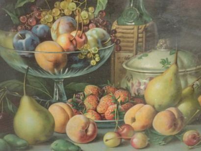 Giuseppe Falchetti | Nature morte aux fruits et la bouteille de vin ...