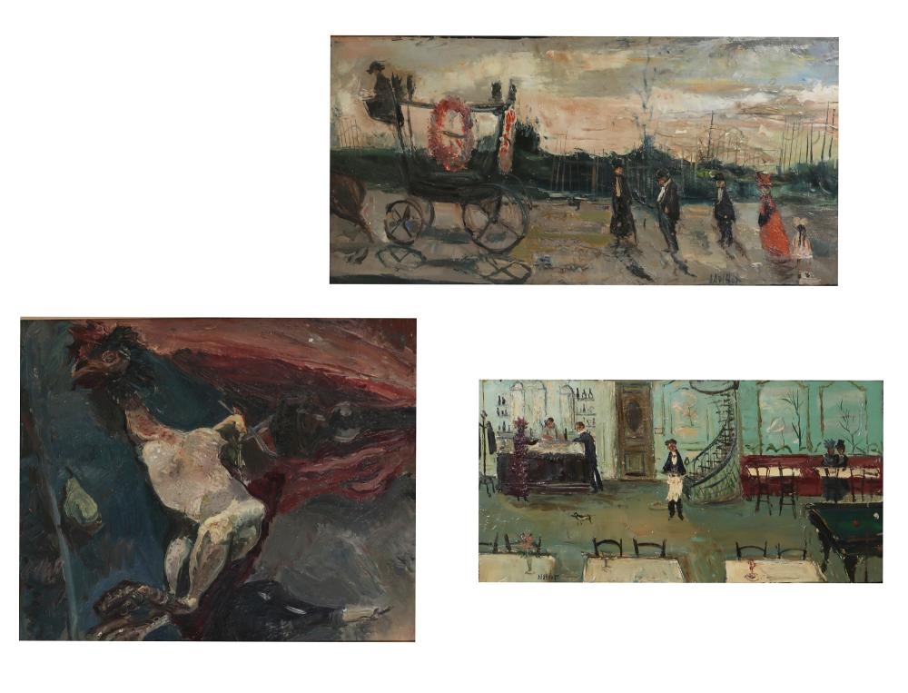 Artwork by Gabriel Dauchot, Cafe scene, Funeral procession, Still life with cockerel (3, Made of oil on canvas