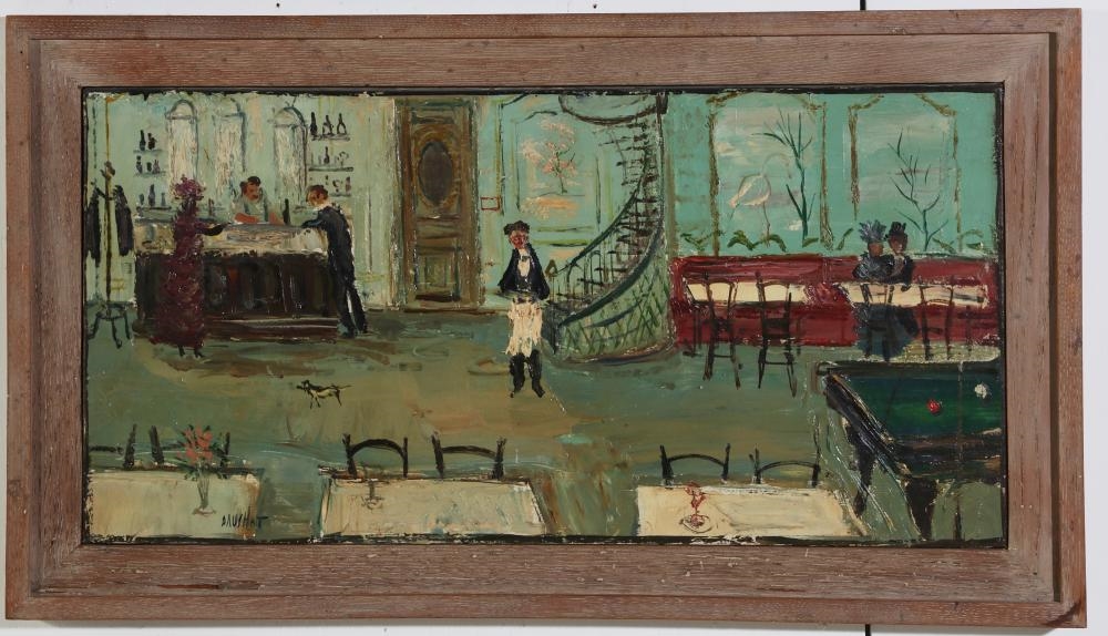 Artwork by Gabriel Dauchot, Cafe scene, Funeral procession, Still life with cockerel (3, Made of oil on canvas