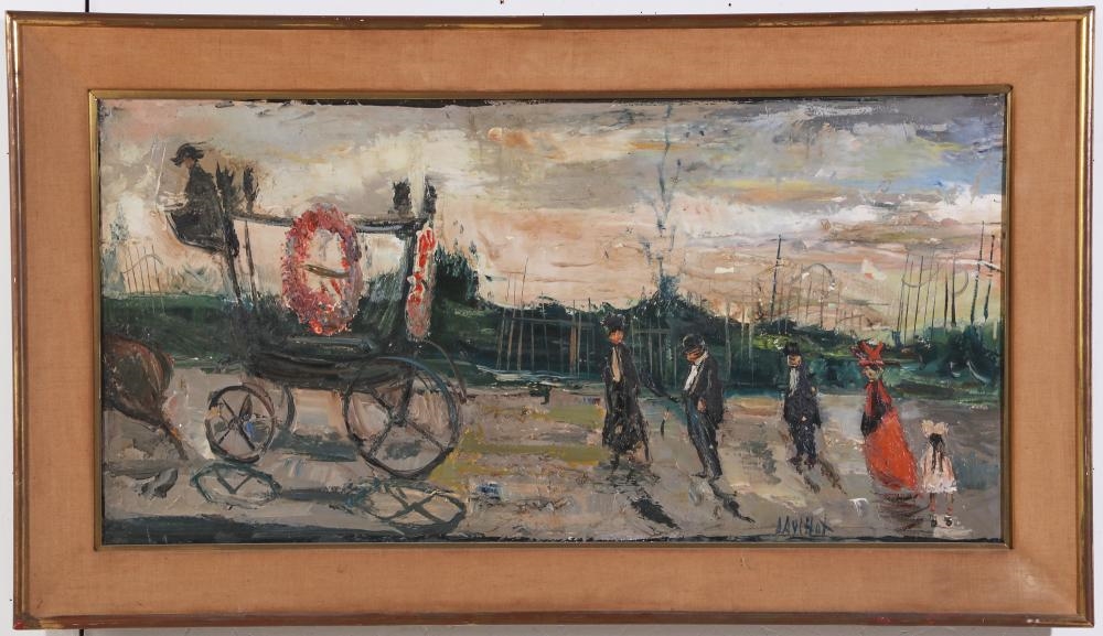 Artwork by Gabriel Dauchot, Cafe scene, Funeral procession, Still life with cockerel (3, Made of oil on canvas