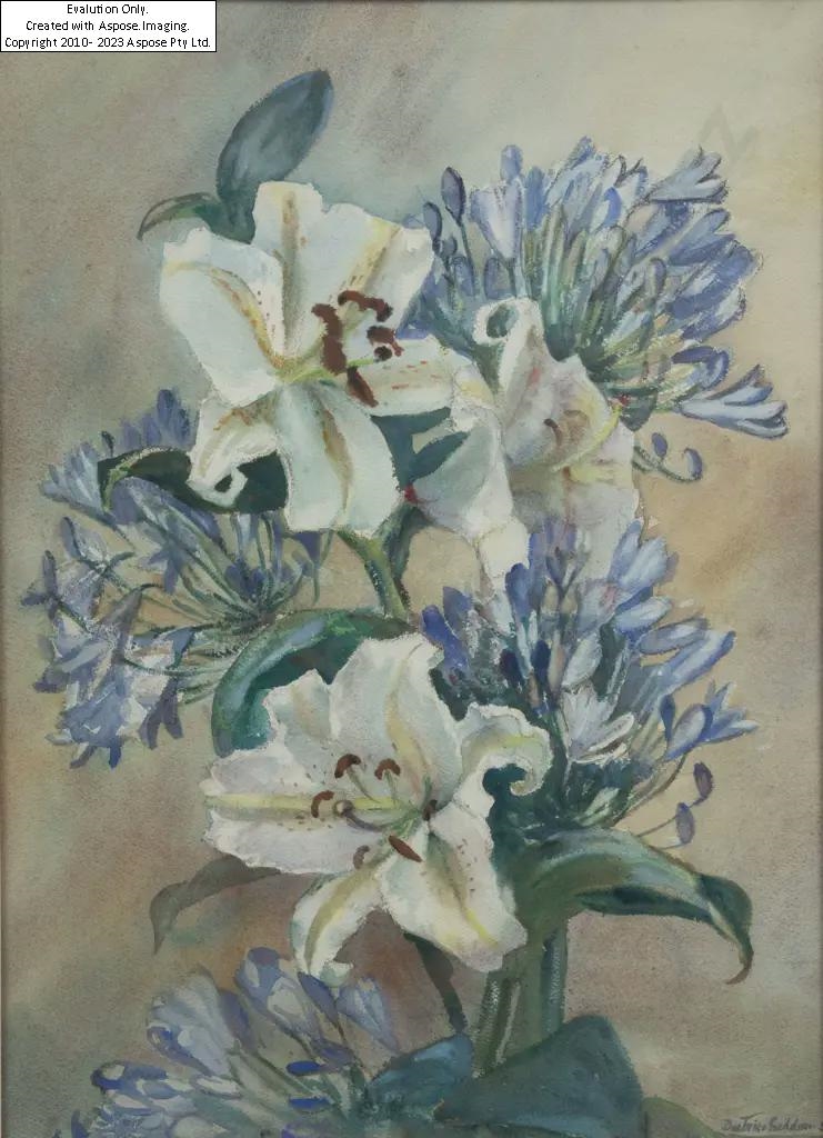 Artwork by Beatrice Seddon, Lillies & Agapanthus, Made of graphite & watercolour