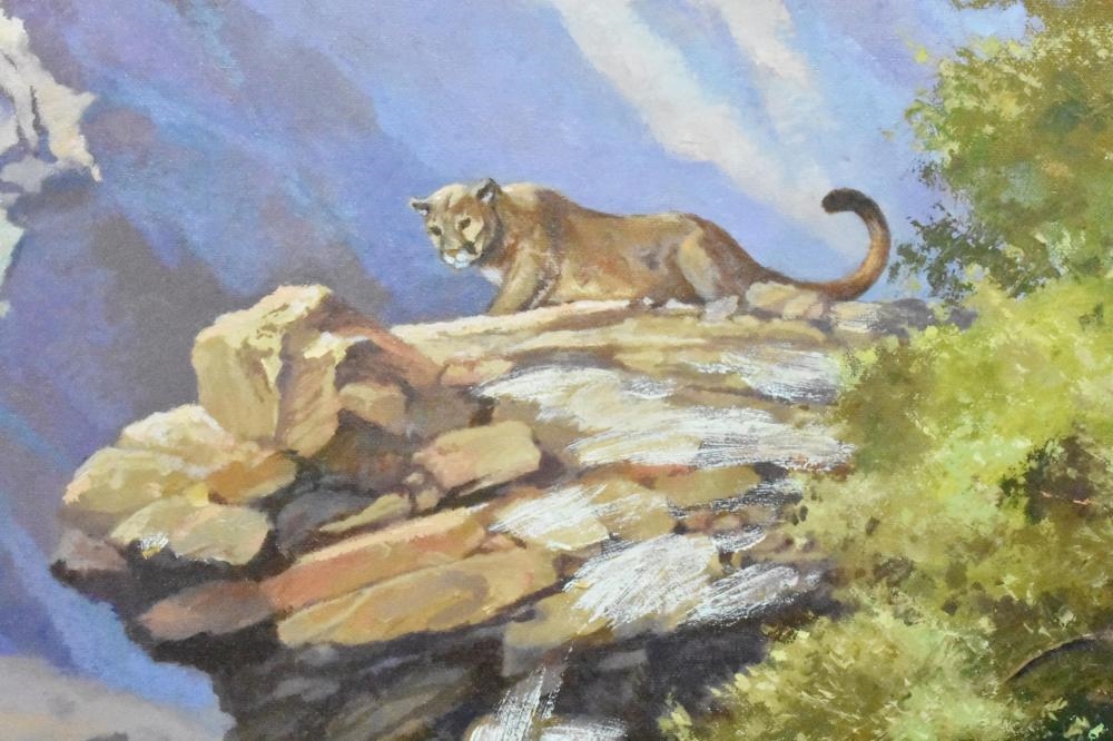 Artwork by James Hutchinson, Western Landscape with Cougar Stalking Deer
