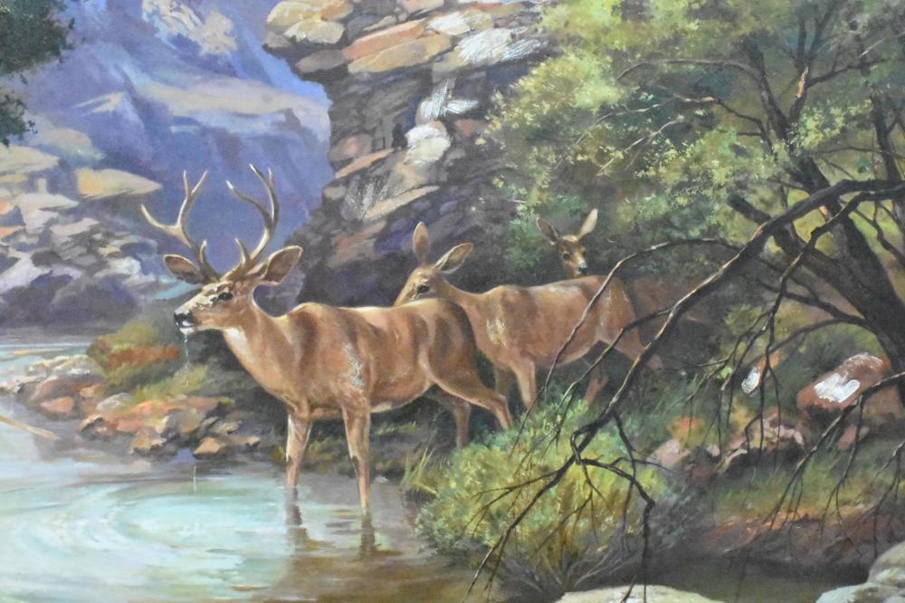 Artwork by James Hutchinson, Western Landscape with Cougar Stalking Deer