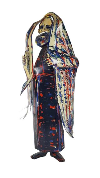 Mimi Gross Grooms (American, b.1940), Jewish Orthodox Scholar, Aluminum and Paint Assemblage, Signed, numbered 130/135, and dated 1983 on the back, 24" h., 9 1/4" w. , Acquired by the consignor from the artist in NYC