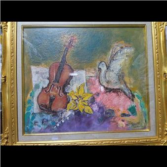 Kuni Sakaguchi male hand-painted oil painting F10 Afternoon Dove 1980 - Kunio Sakaguchi