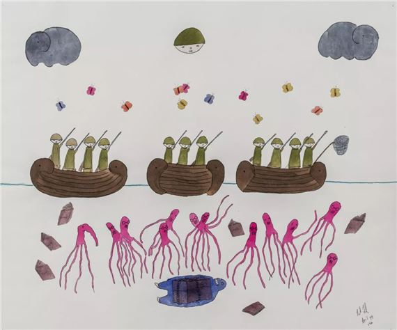 Ohne Titel. Soldaten, Mathebücher und Tintenfische. by Neil Farber, 1999