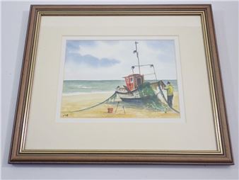 David Hall -  fisherman and fishing boat, xcm - David Hall