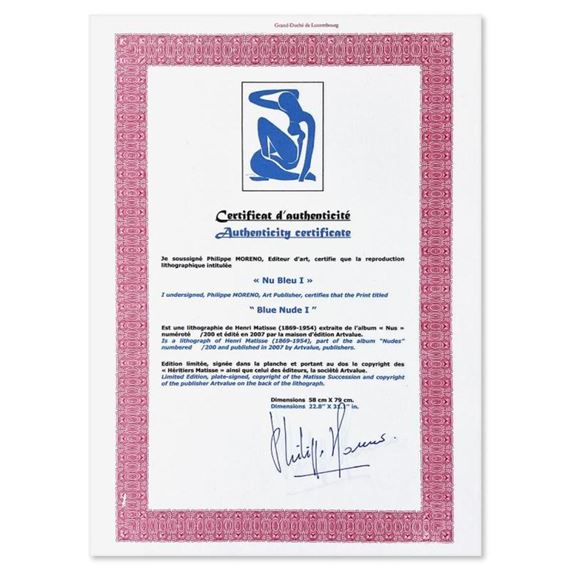 Henri Matisse | Nu Bleu I Limited Edition Lithograph with