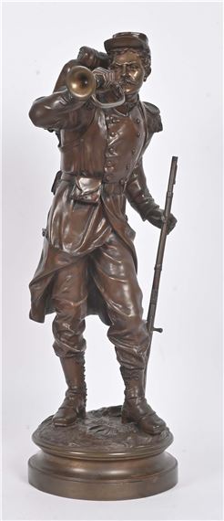 Le clairon Épreuve en bronze à patine brun foncé nuancé by Charles Anfrie