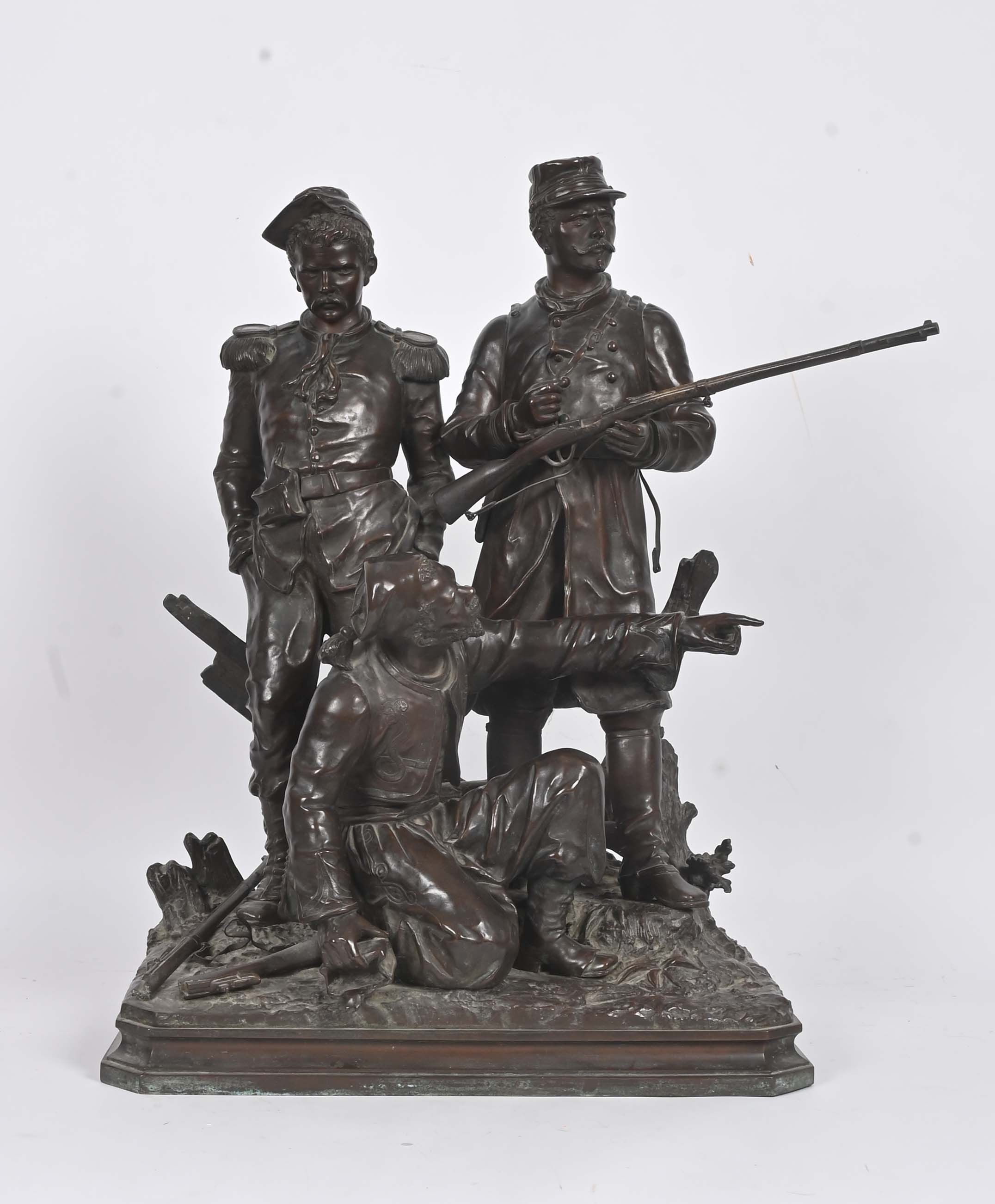 Artwork by Charles Anfrie, Les dernières cartouches, Made of Bronze with brown patina