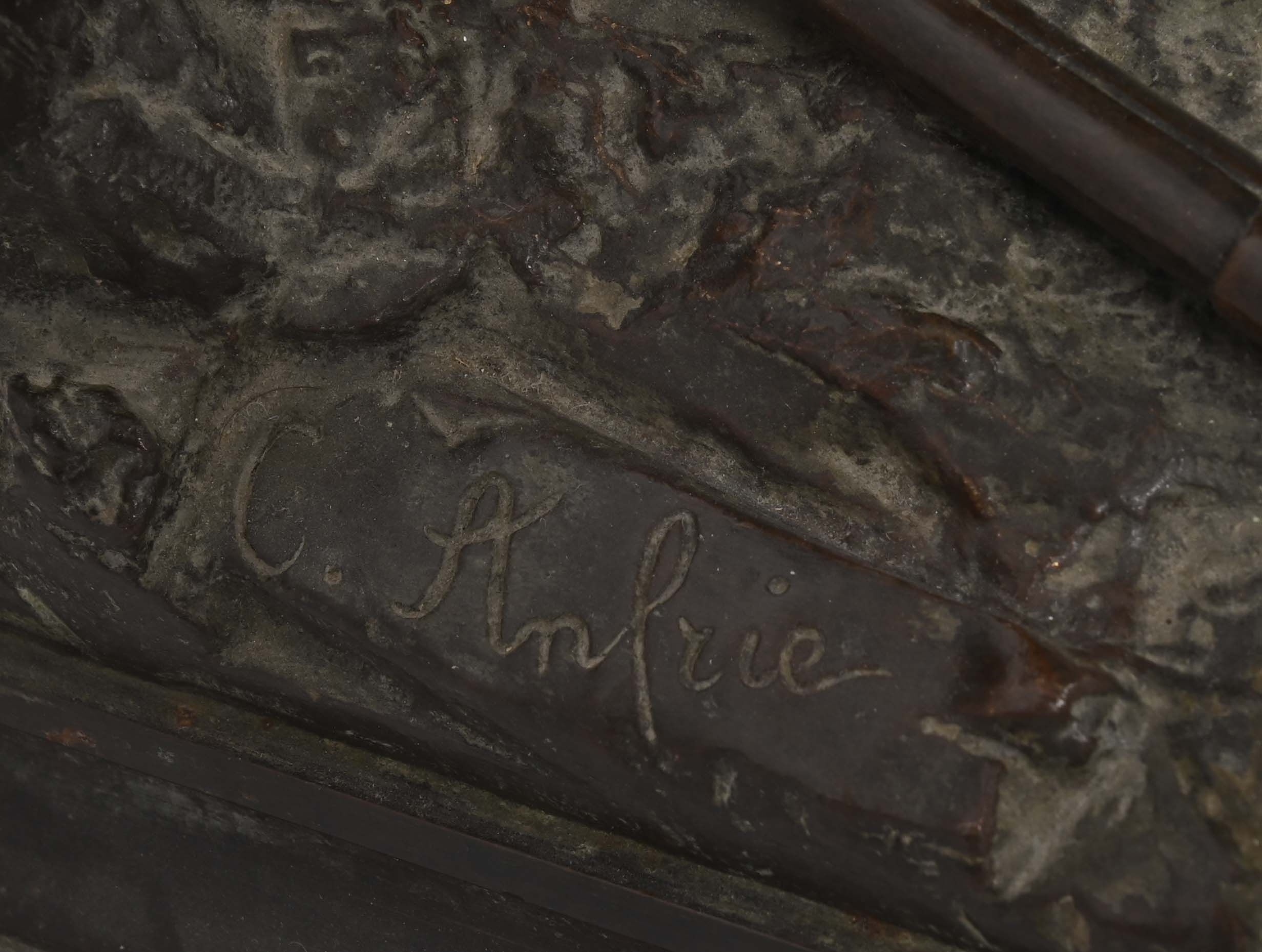 Artwork by Charles Anfrie, Les dernières cartouches, Made of Bronze with brown patina