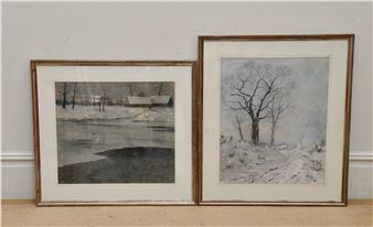 HENRY MARKHAM; two pastels comprising woodland scene and winter lake scene - Henry Markham