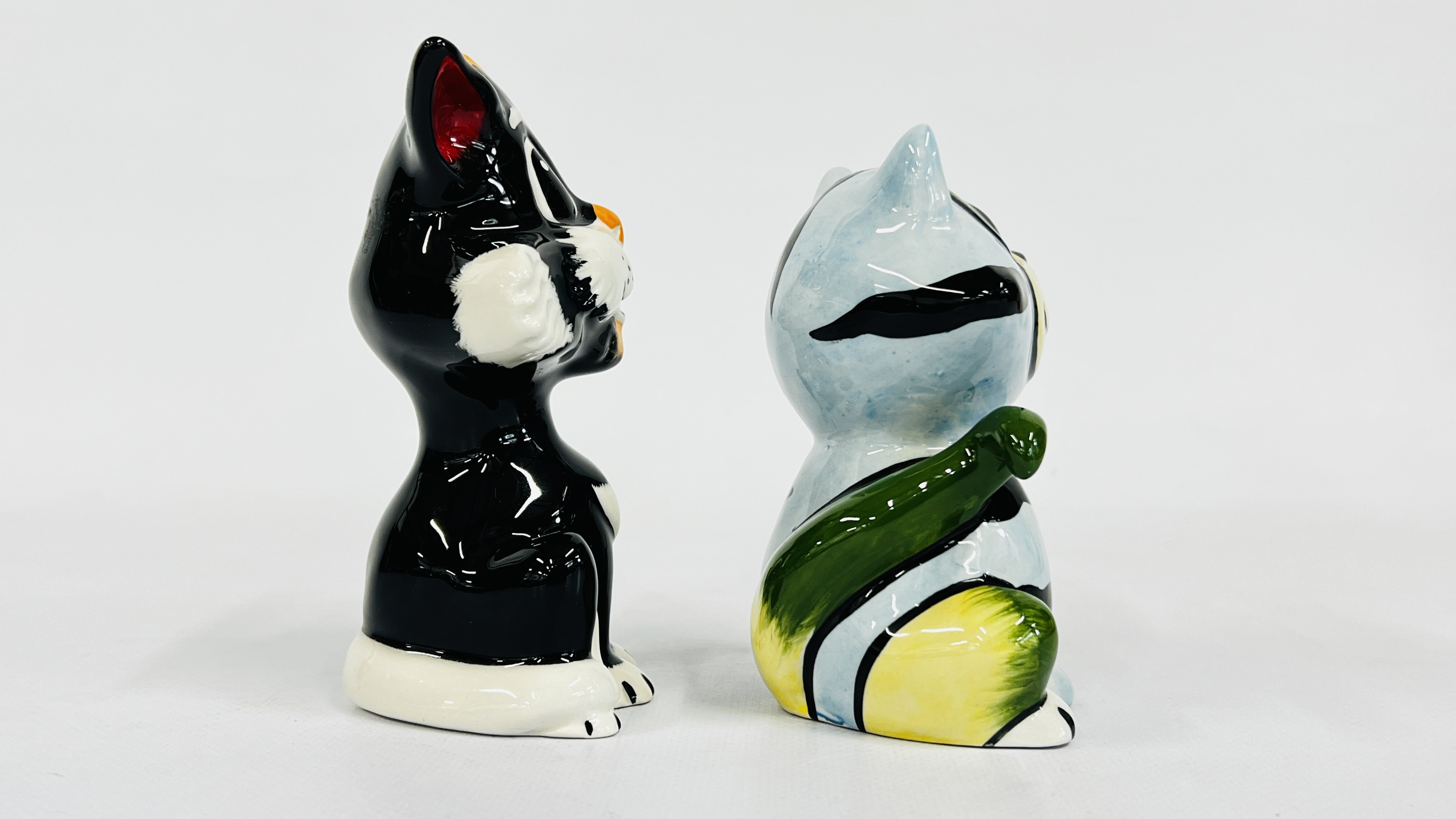 Artwork by Lorna Bailey, TWO LORNA BAILEY CAT ORNAMENTS TO INCLUDE "INKY" BEARING SIGNATURES H 12.5 & H 11.5CM, Made of INK
